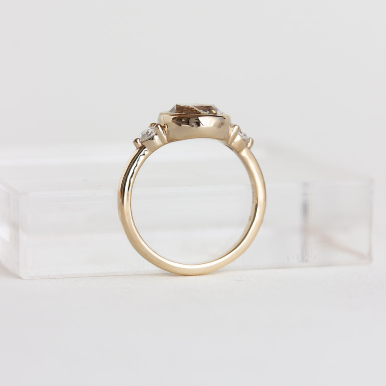 14K gold ring with a bezel-set oval, rose-cut champagne natural diamond
