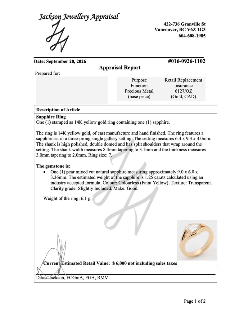east-west pear engagement ring appraisal