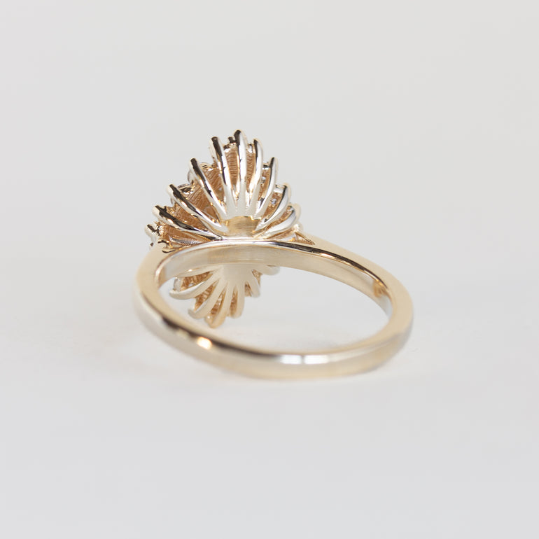 14K gold ring with champagne diamond and halo