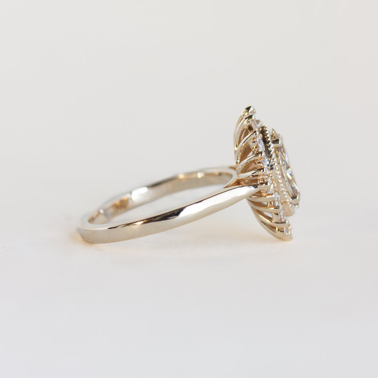 14K gold ring with champagne diamond and halo
