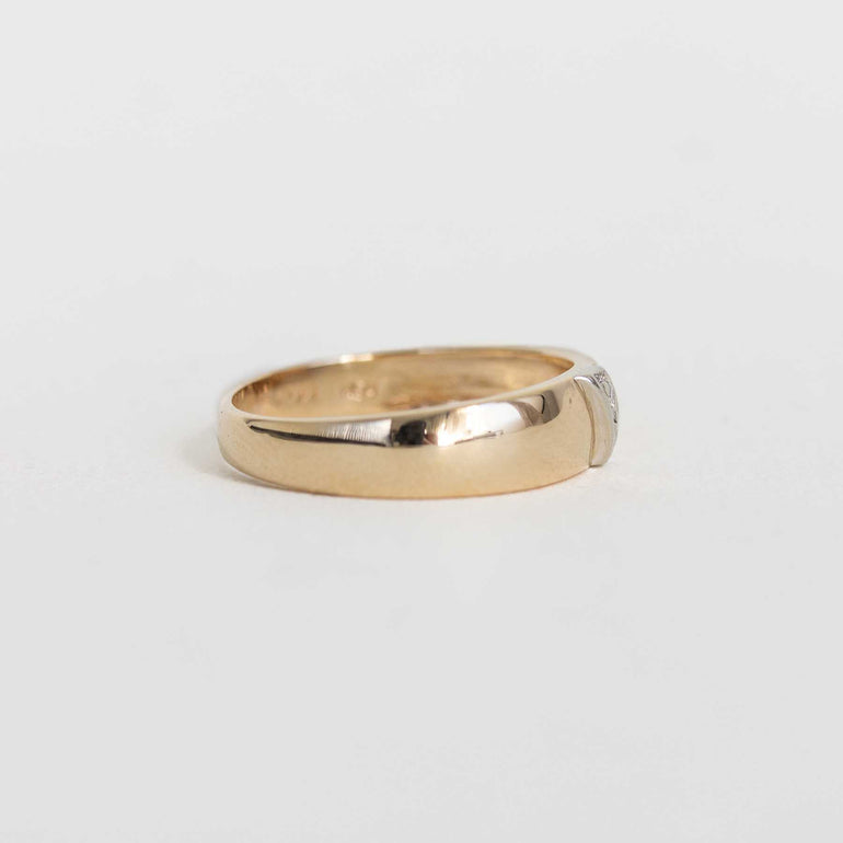 Yellow Gold Band With Channel Set Diamonds on a Slant