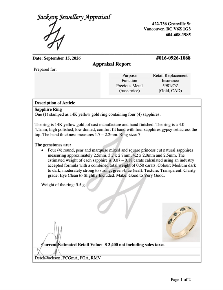 Micah Band Sapphire Appraisal