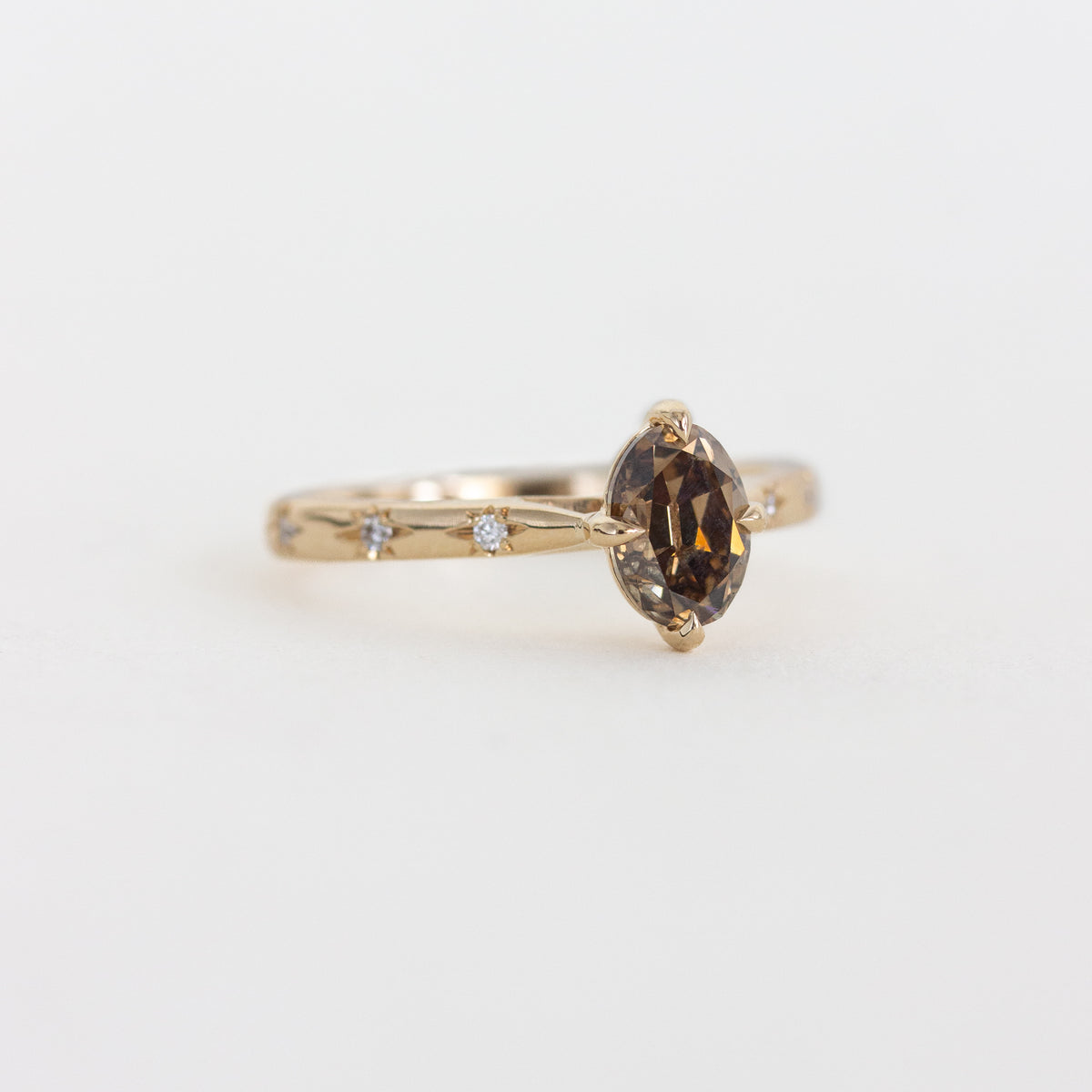 Oval Champagne Diamond Ring with Star Diamond Band