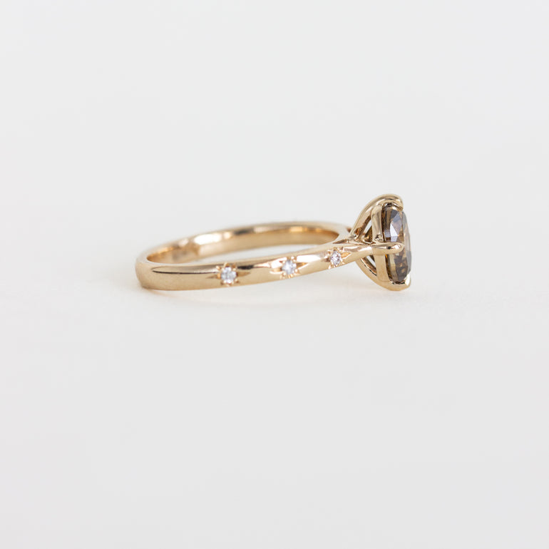 Oval Champagne Diamond Ring with Star Diamond Band