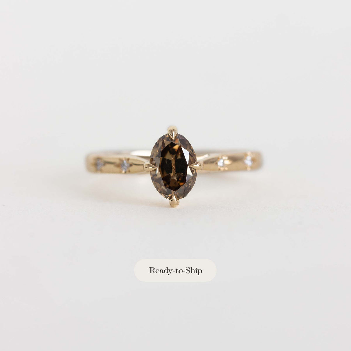 Oval Champagne Diamond Ring with Star Diamond Band
