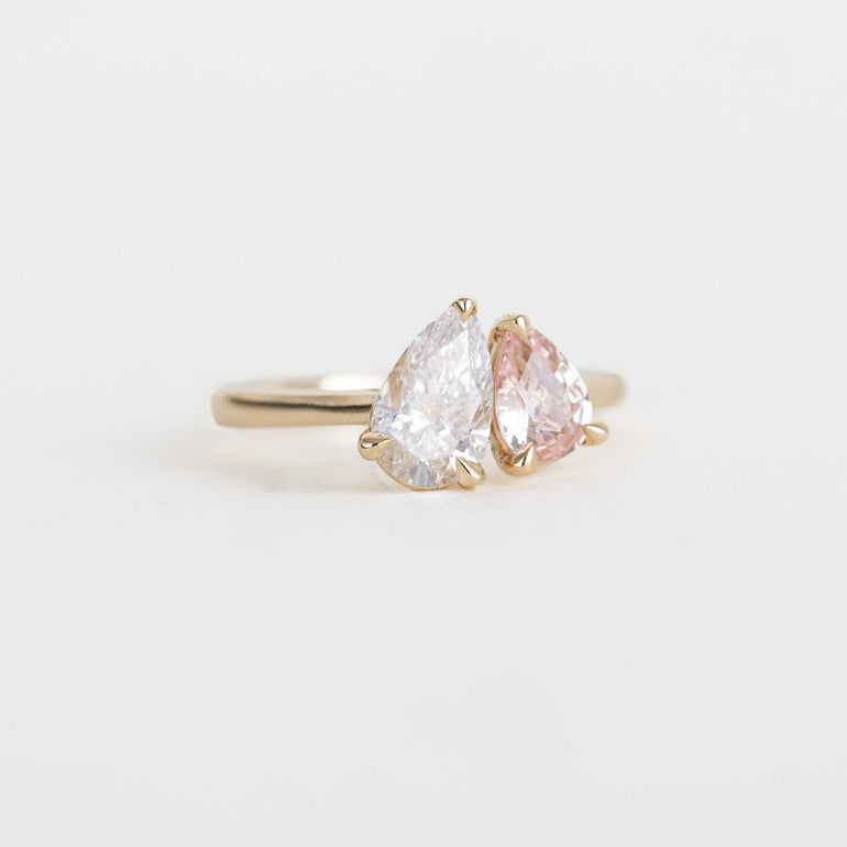 Toi et Moi ring with Laboratory-grown Pear Diamond and Pink Sapphire