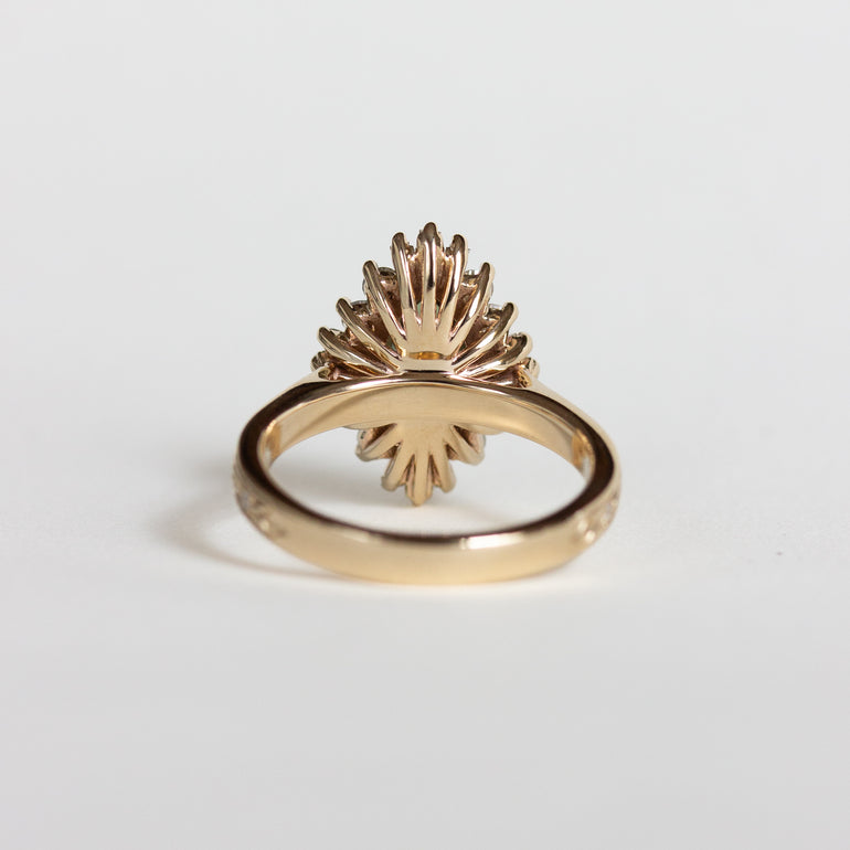 Ornate Engraved Halo Engagement Ring