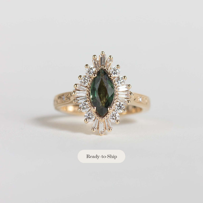 Ornate Engraved Halo Engagement Ring