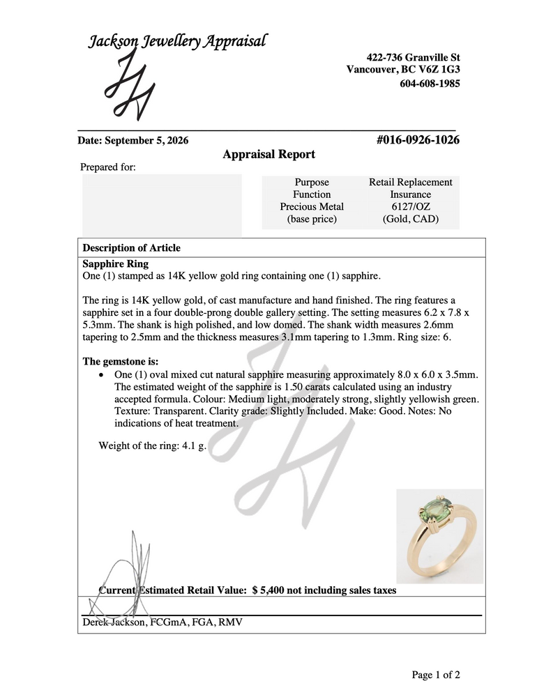 Olivia Ring Appraisal