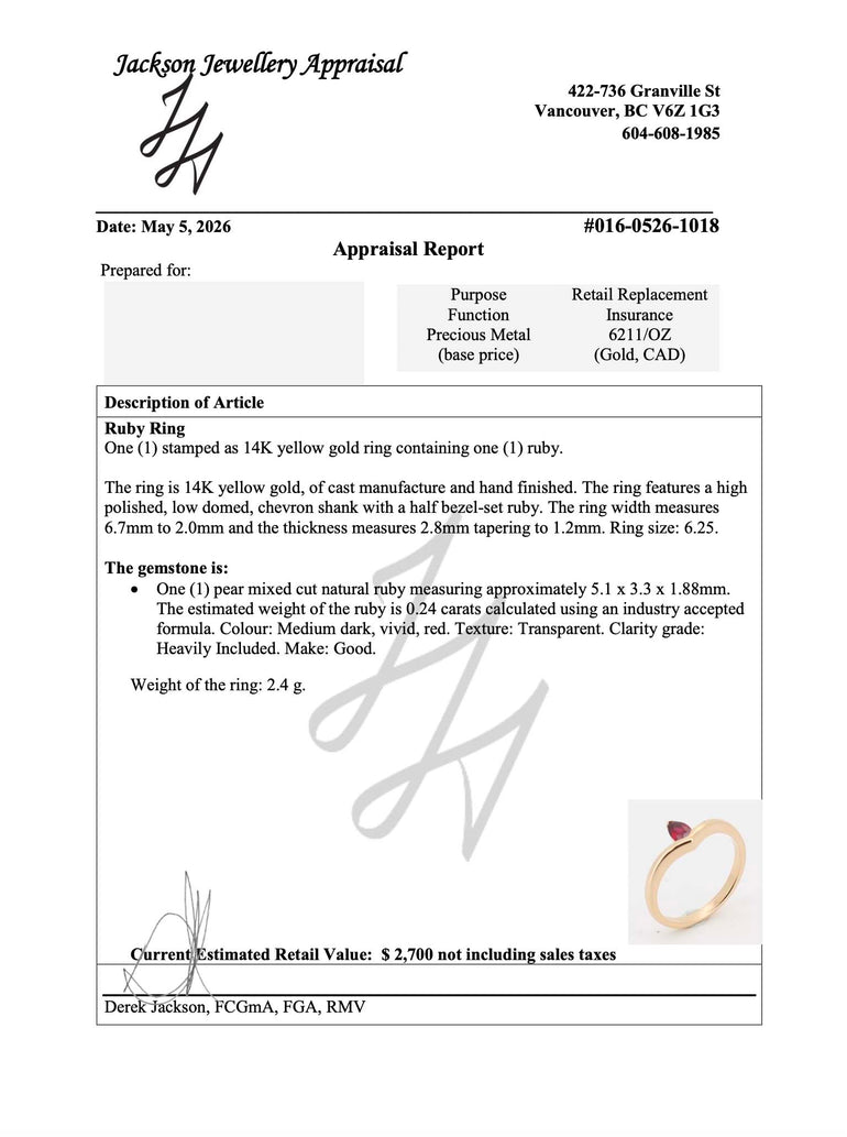 Appraisal for Rowan Ruby ring