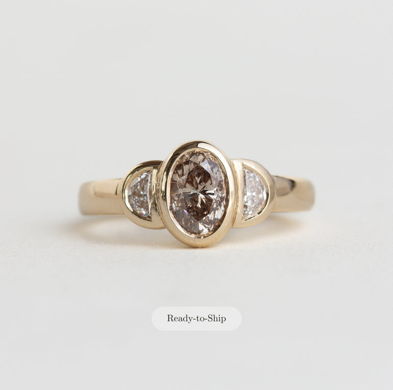 14K gold Shelby ring with champagne and half-moon diamonds