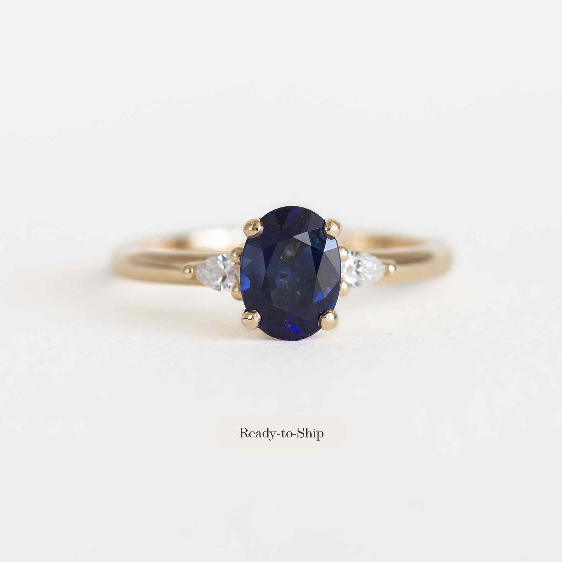 Blue Sapphire Ring with Natural Diamond Sides