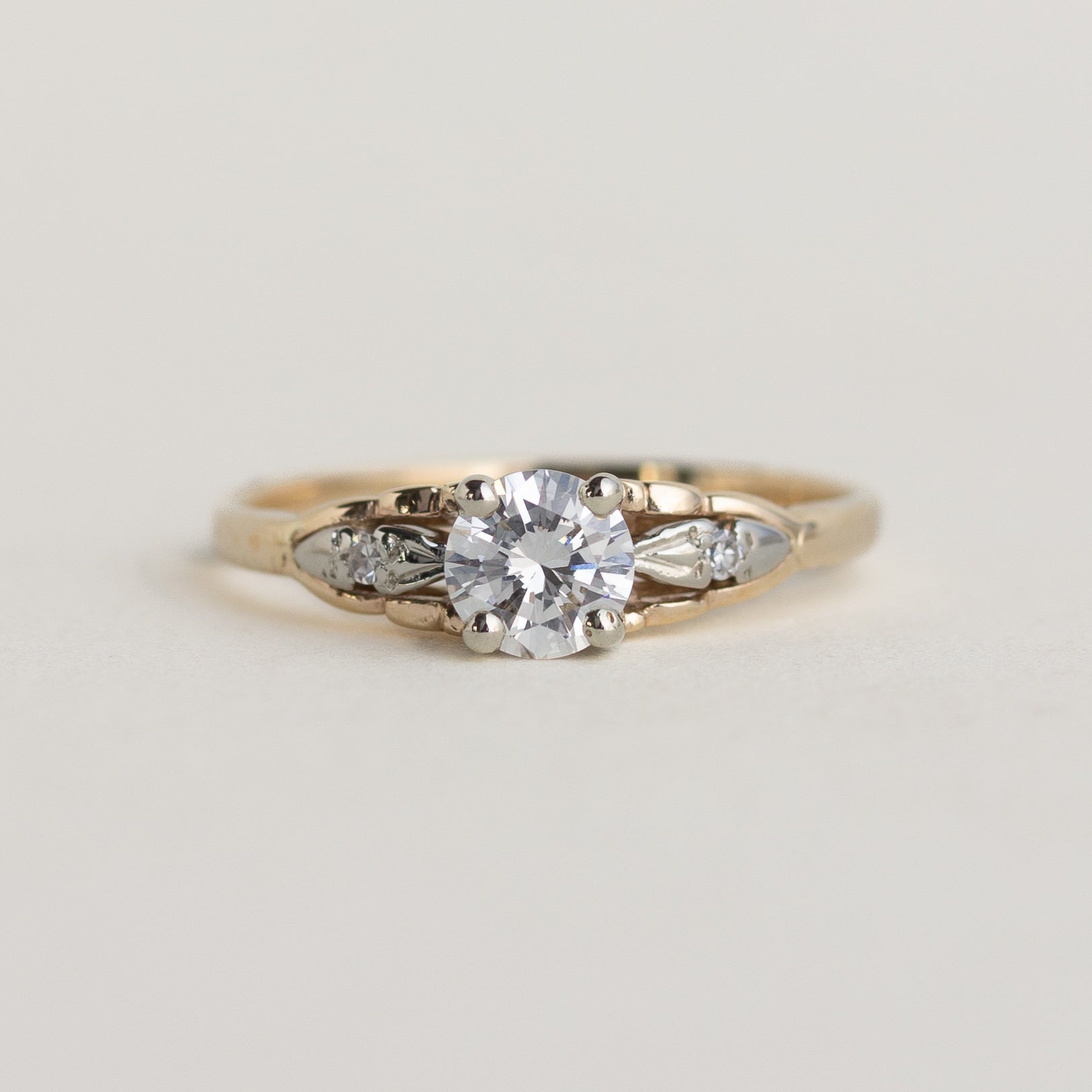 Mixed Gold Three Stone Vintage Ring with Natural Diamonds