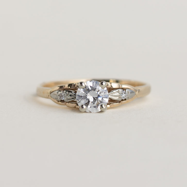 Mixed Gold Three Stone Vintage Ring with Natural Diamonds