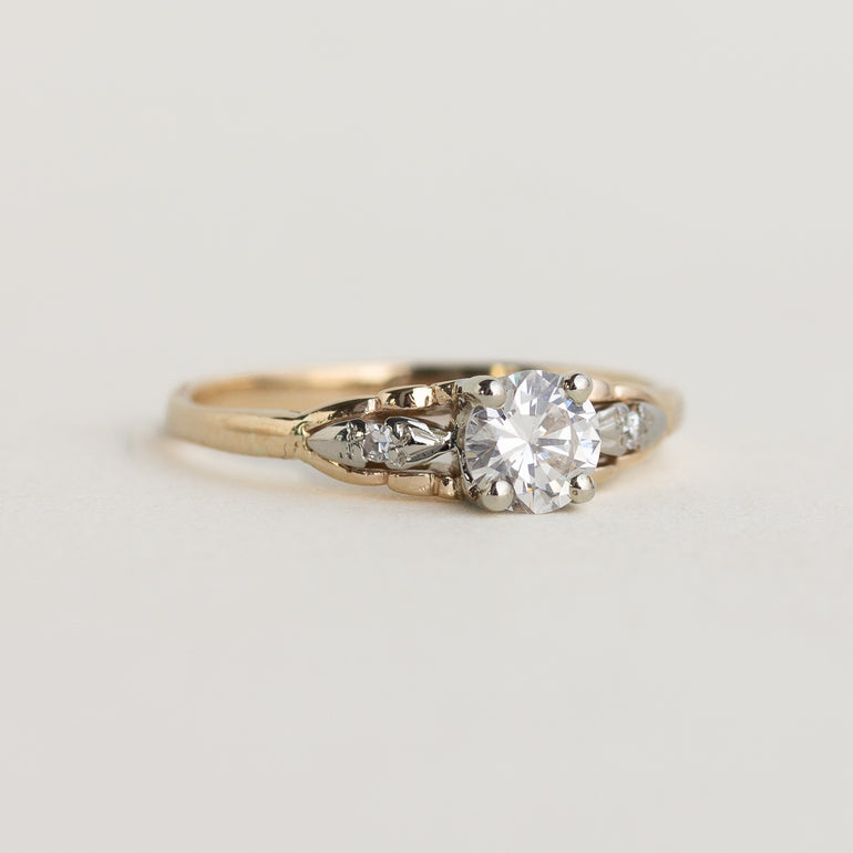 Mixed Gold Three Stone Vintage Ring with Natural Diamonds