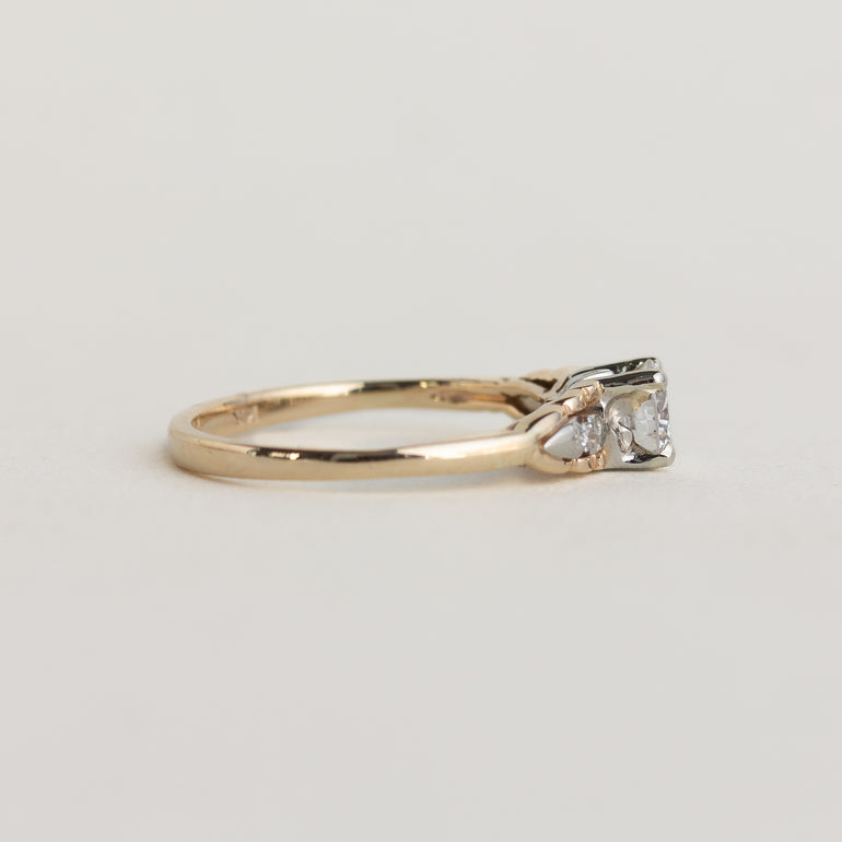 Mixed Gold Three Stone Vintage Ring with Natural Diamonds