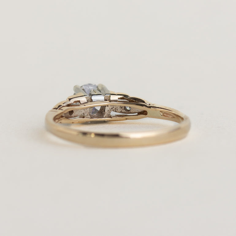 Mixed Gold Three Stone Vintage Ring with Natural Diamonds