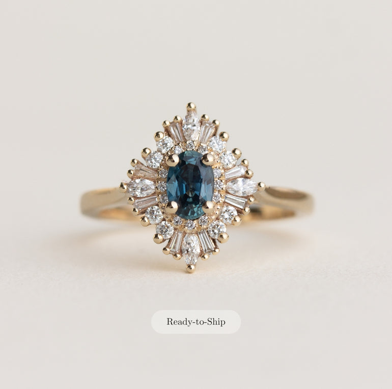 Teal Sapphire Halo Engagement Ring