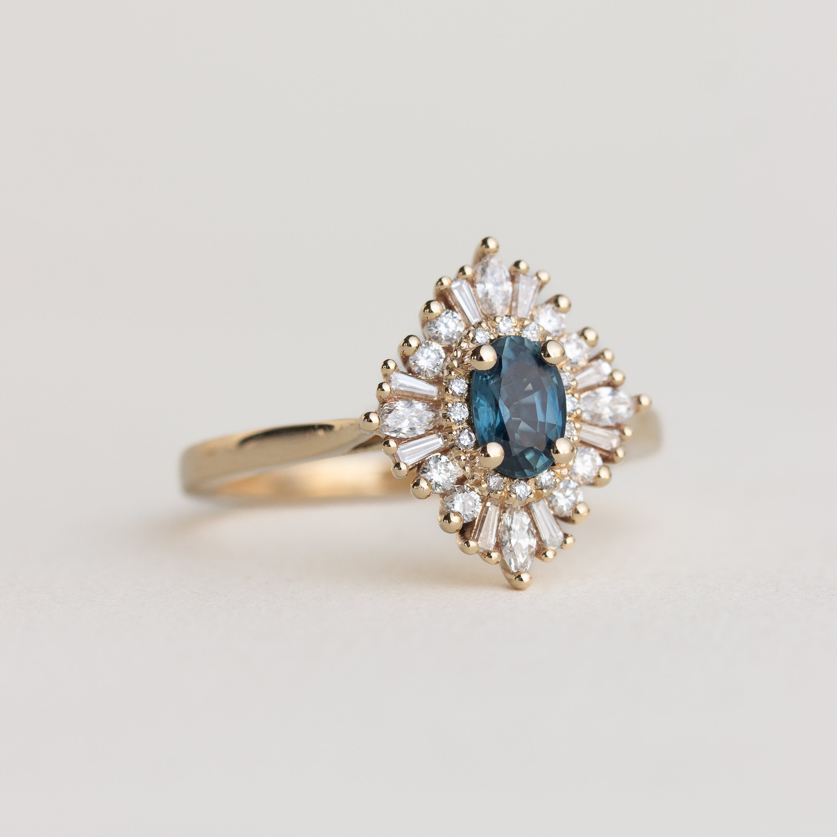 Teal Sapphire Halo Engagement Ring