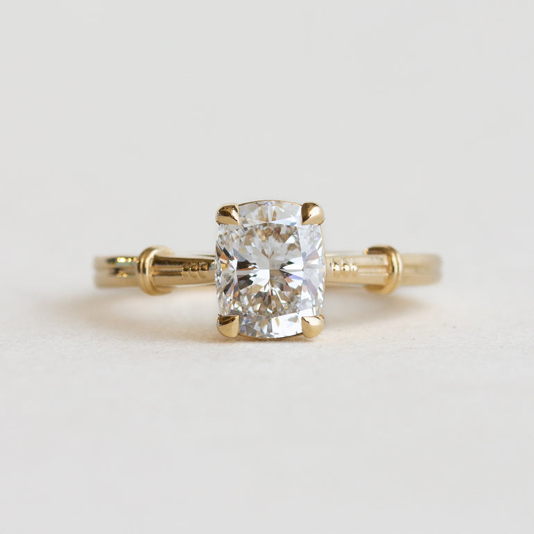 Cushion Embellished Band Solitaire Engagement Ring