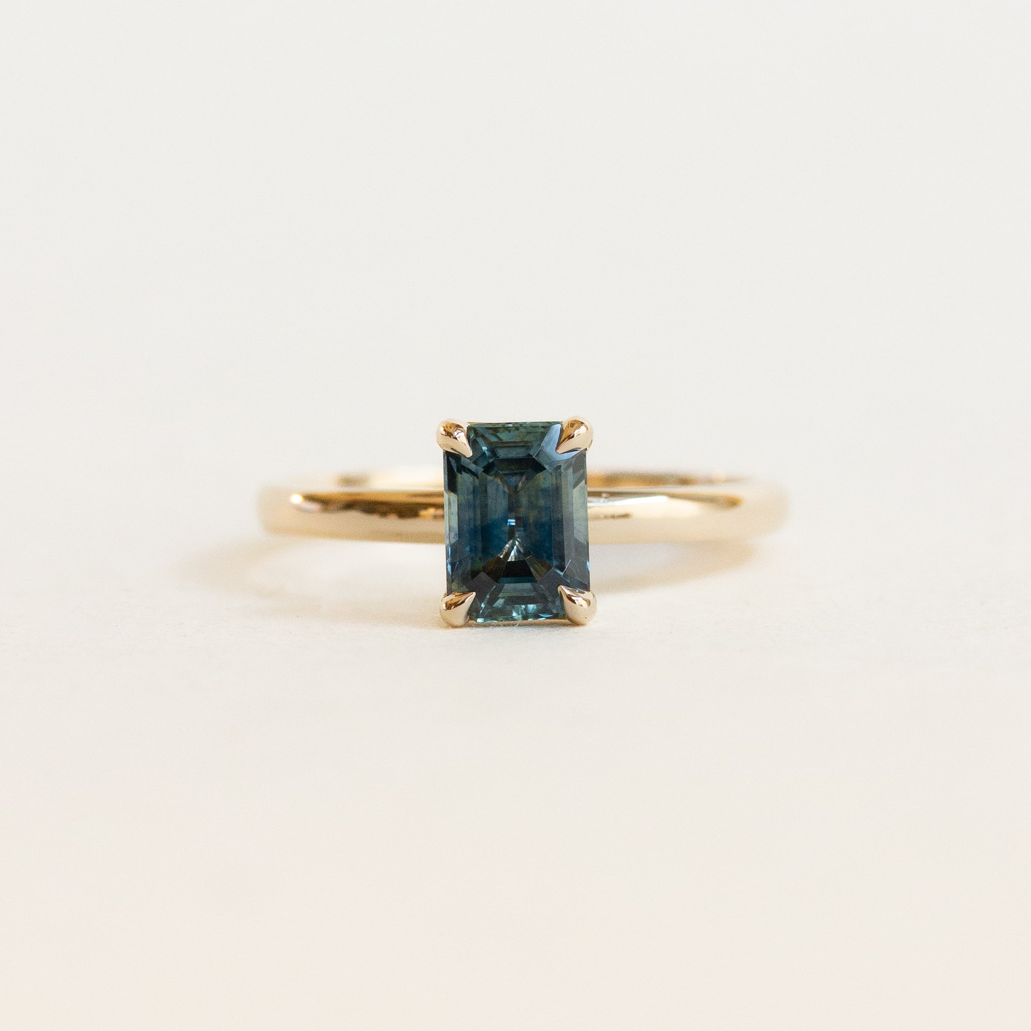 Sapphire Emerald Solitaire Engagement Ring