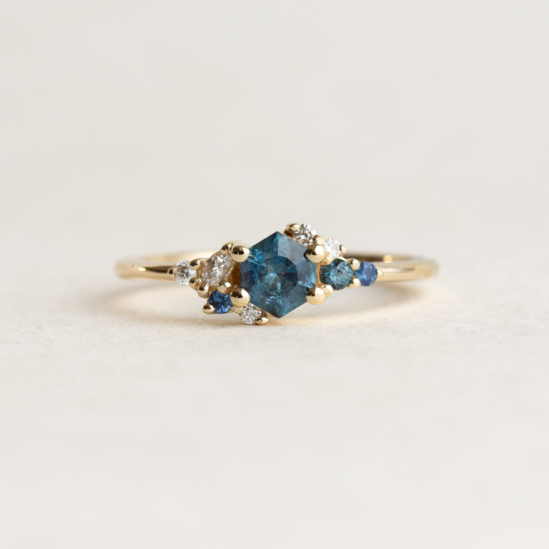 Cluster Hexagon Sapphire Engagement Ring