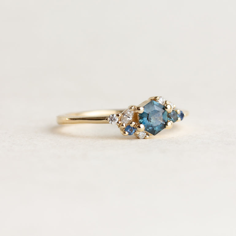 Cluster Hexagon Sapphire Engagement Ring