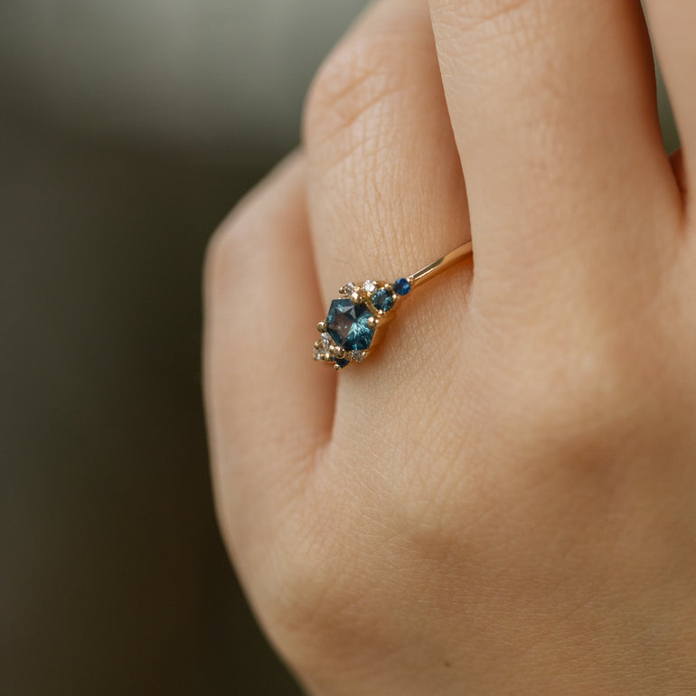 Cluster Sapphire Hexagon Engagement Ring