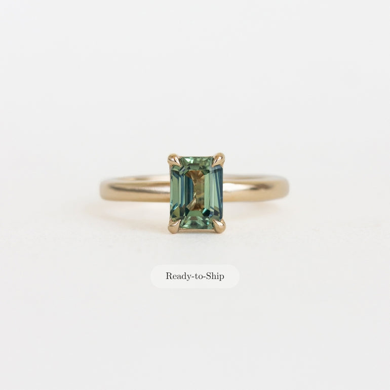 Emerald-cut Montana Teal Sapphire Engagement Ring
