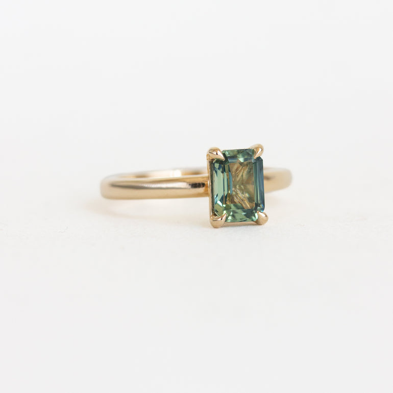 Emerald-cut Montana Teal Sapphire Engagement Ring