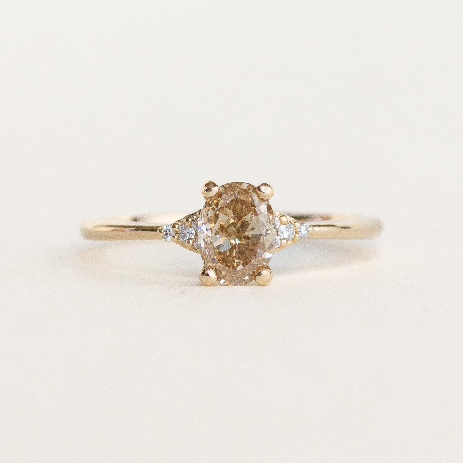 Champagne Oval Side Stones Engagement Ring