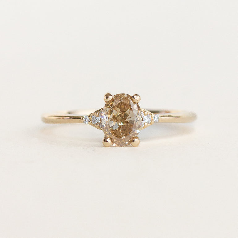 Champagne Oval Side Stones Engagement Ring