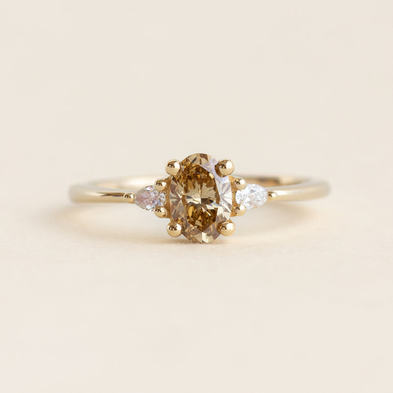 Champagne Oval Stone Pear Sides Engagement Ring