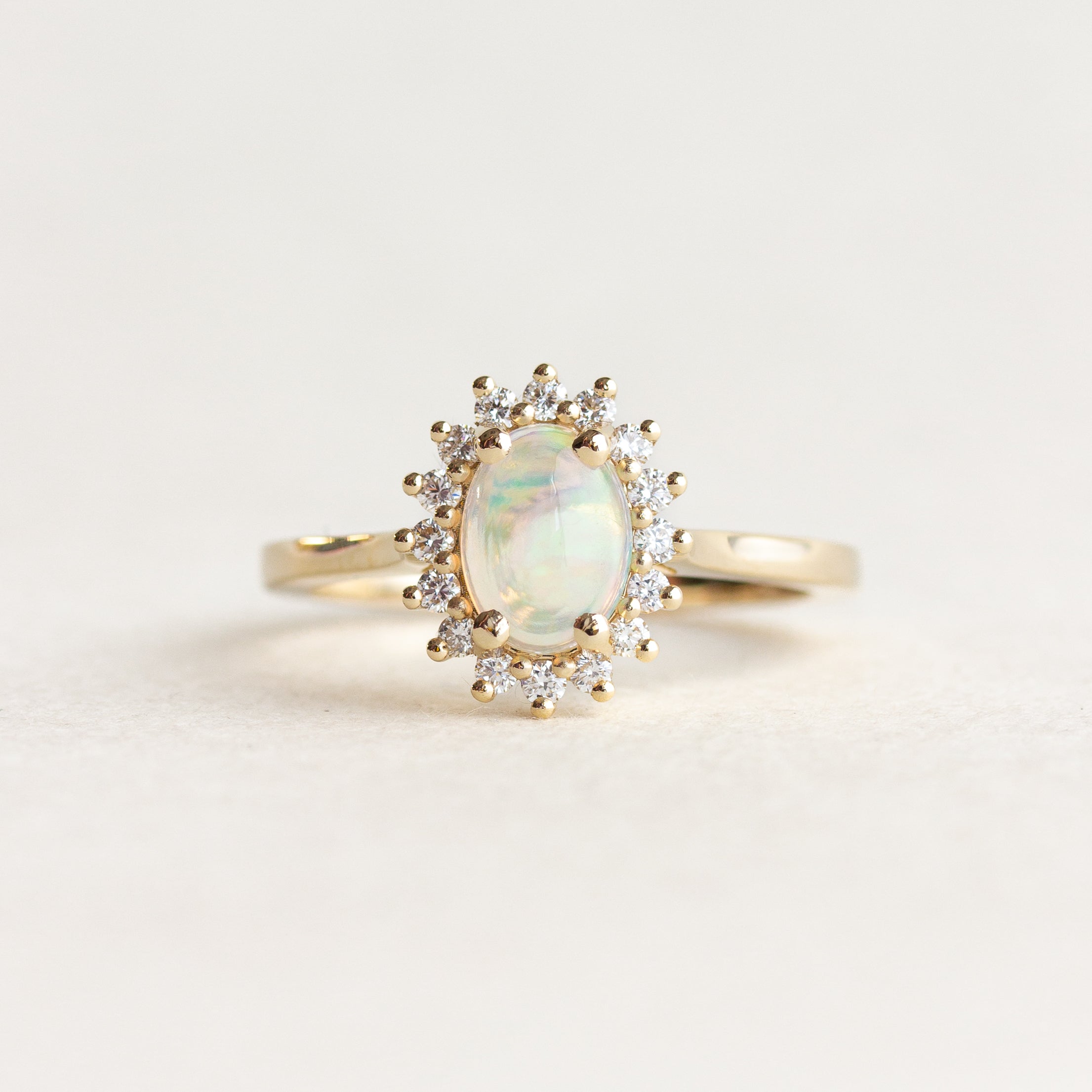 Opal Diamond Halo Engagement Ring 