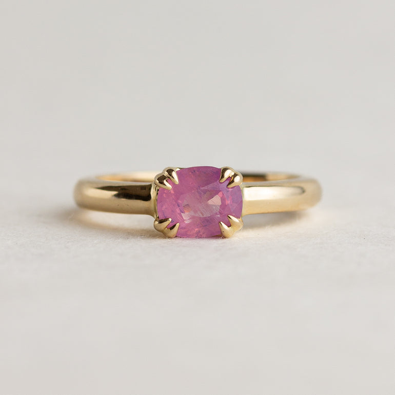 East-West Opalescent Pink Sapphire Ring