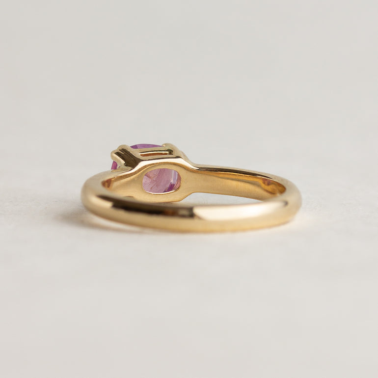 East-West Opalescent Pink Sapphire Ring