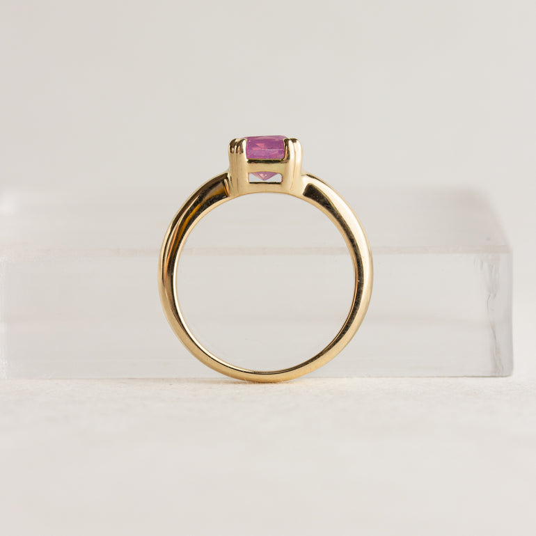 East-West Opalescent Pink Sapphire Ring