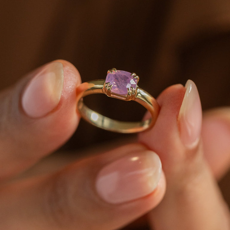 East-West Opalescent Pink Sapphire Ring