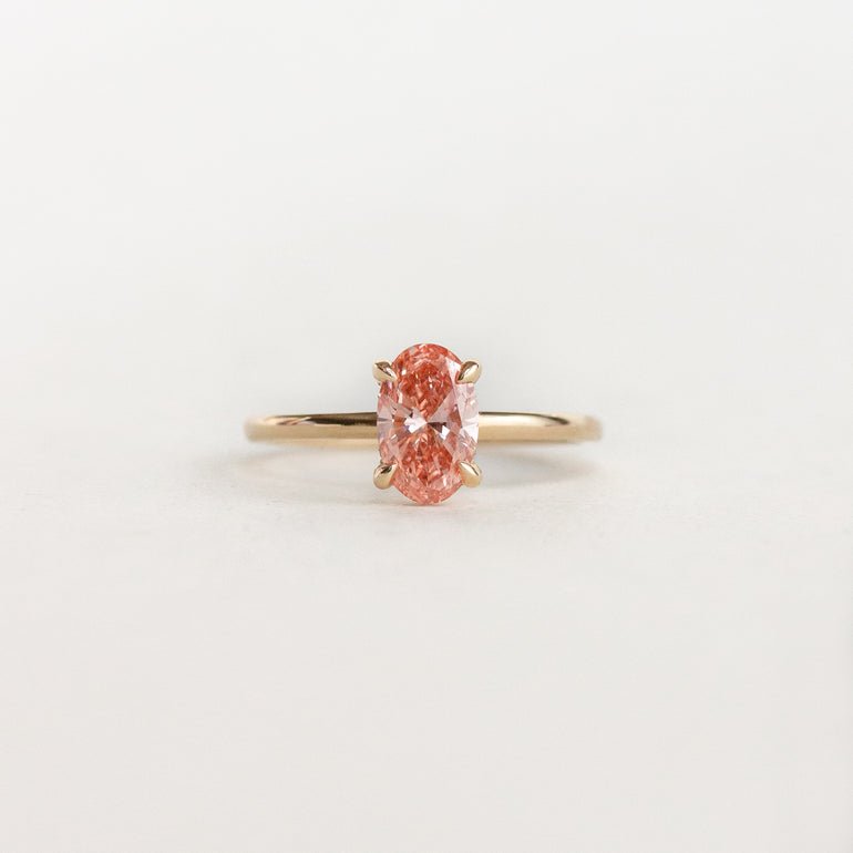 Oval Pink Stone Hidden Halo Engagement Ring