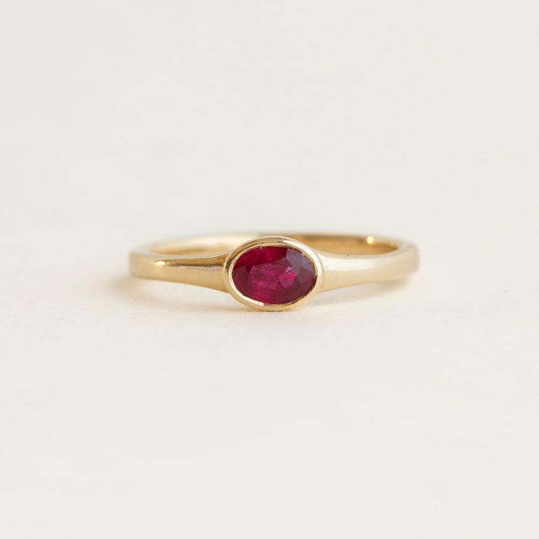 East-West Oval Bezel Ruby Engagement Ring