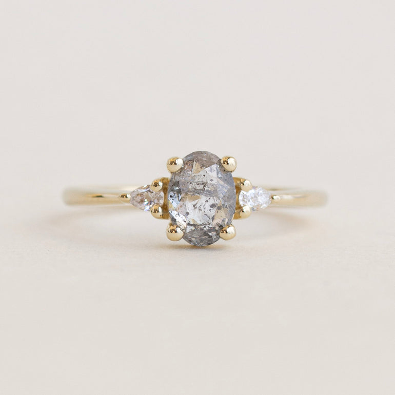 Salt And Pepper Diamond Engagement Ring with Pear Side Stones