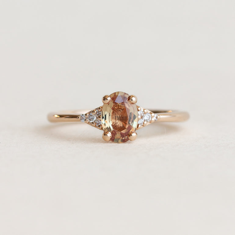 Oval Peach Sapphire Side Stones Engagement Ring