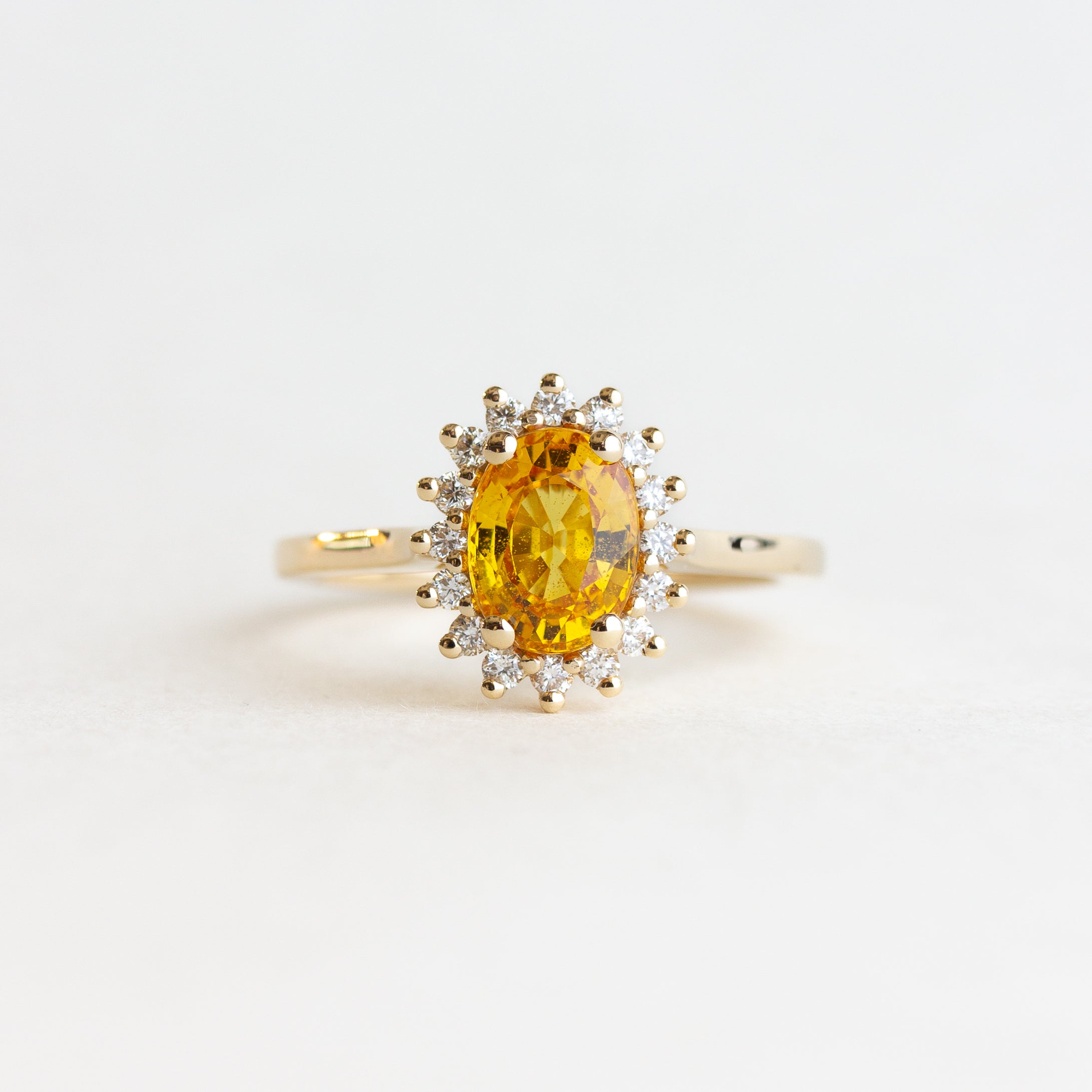 Oval Yellow Sapphire Halo Engagement Ring