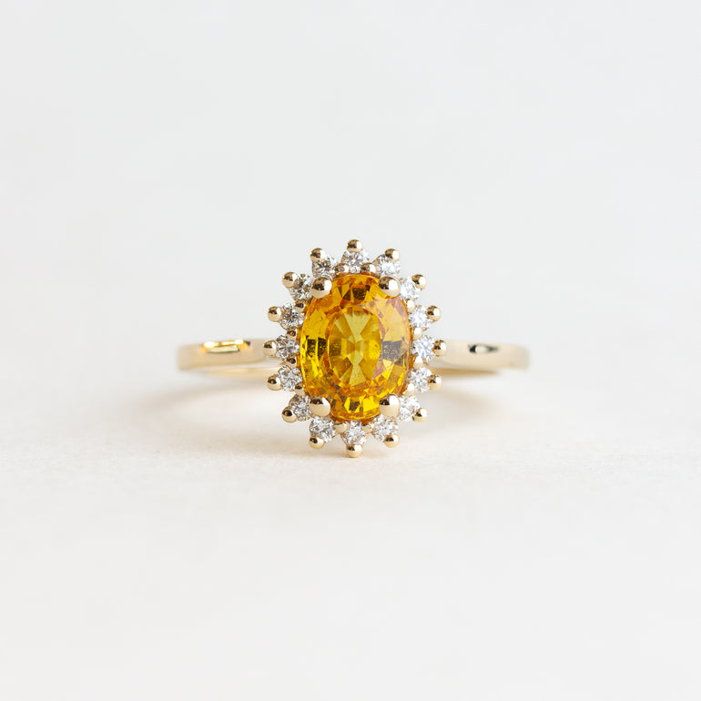 Oval Yellow Sapphire Halo Engagement Ring