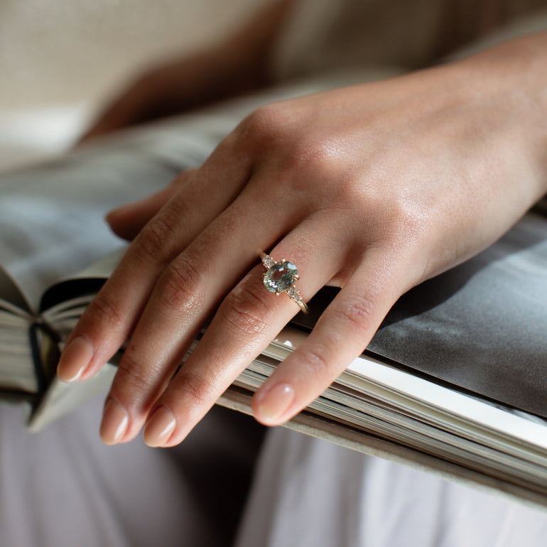 Oval Sapphire Five Stone Engagement Ring