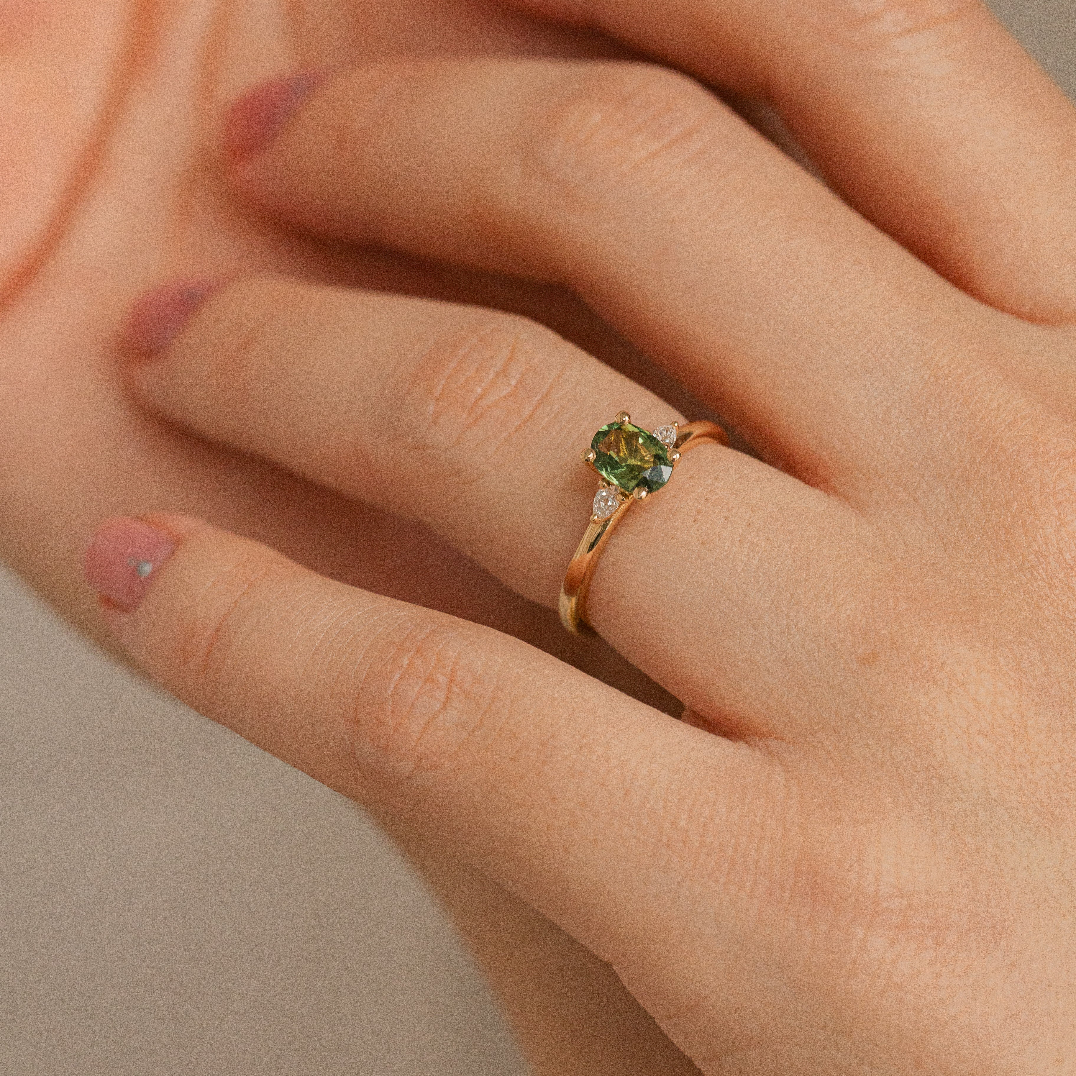 Oval Sapphire Pear Side Stones Engagement Ring