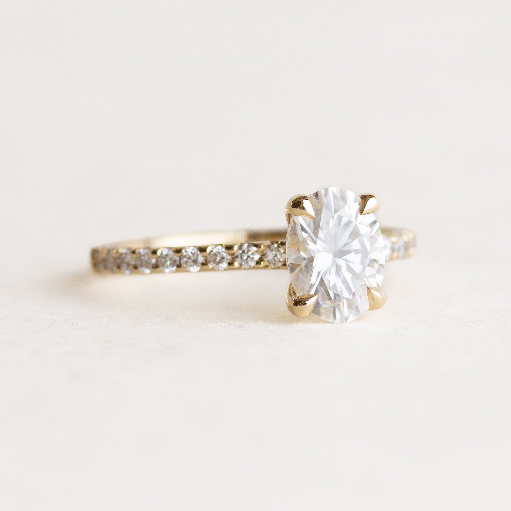 Oval White Stone Pave Engagement Ring