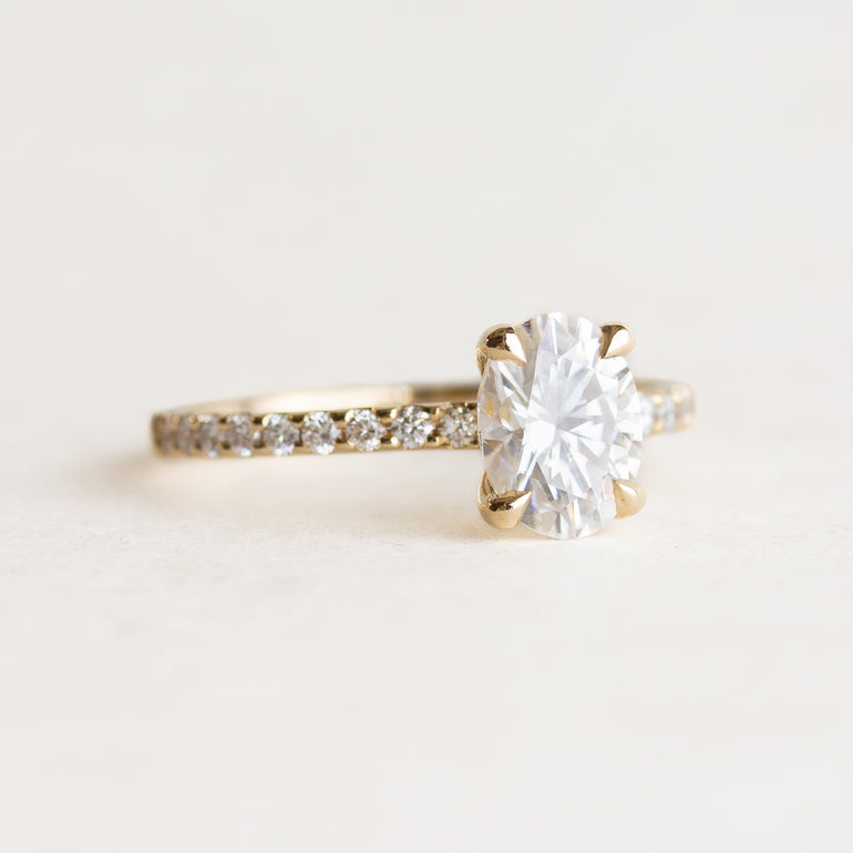 Oval White Stone Pave Engagement Ring