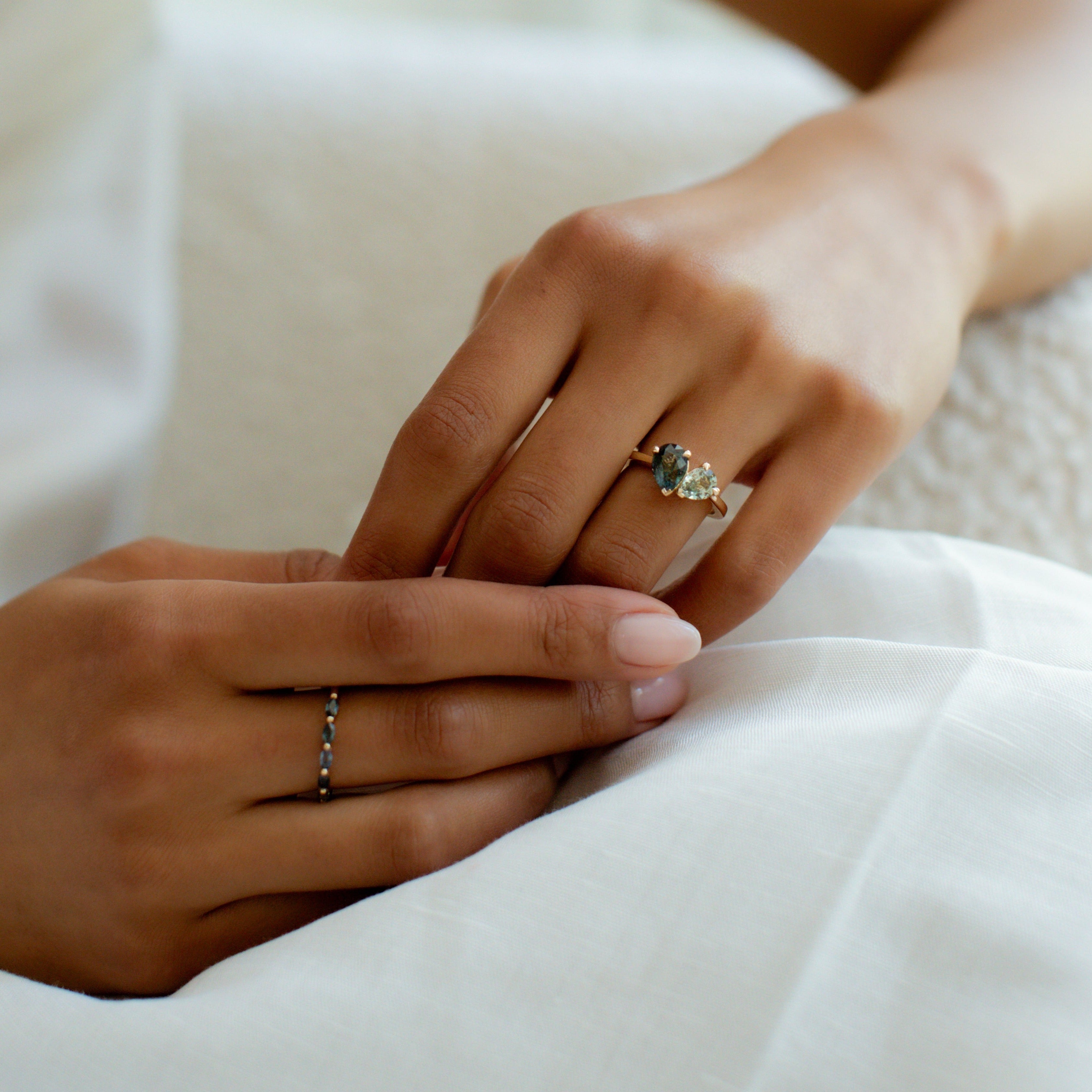Toi et Moi Pear Sapphire Engagement Ring