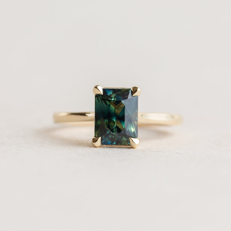 Radiant-cut Teal Sapphire Engagement Ring